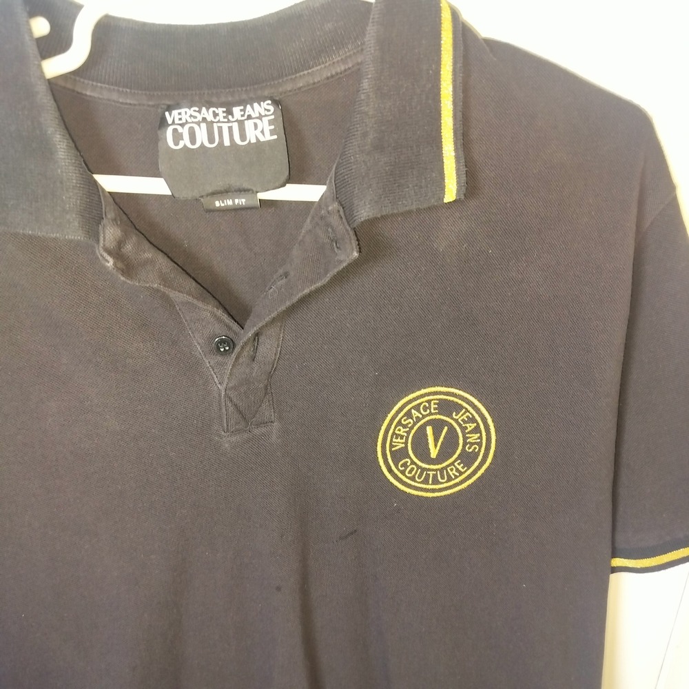 Versace Jeans Couture Mens Black Gold Logo Slim Fit Polo Shirt XXXL 3XL 77GAGT00